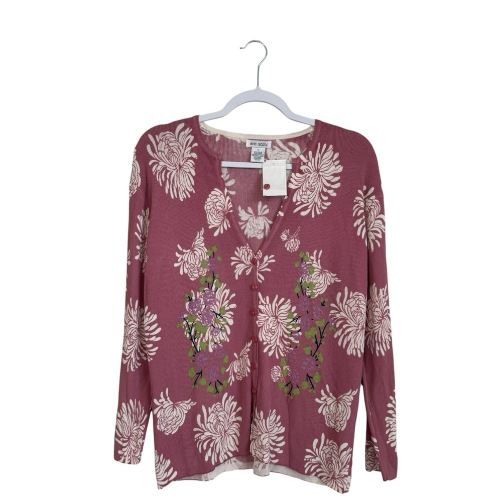 New Eric Scot Large Floral  V Neck Button Front Cardigan Coquette Fairycore